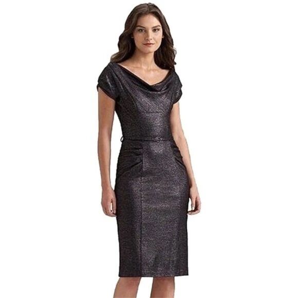 Diane Von Furstenberg Wool Blend Dress Women's 4 Black Sheath Ellen Marie Draped - Picture 1 of 10
